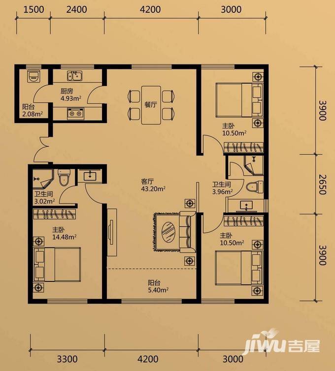 金昌国际3室2厅2卫134.2㎡户型图