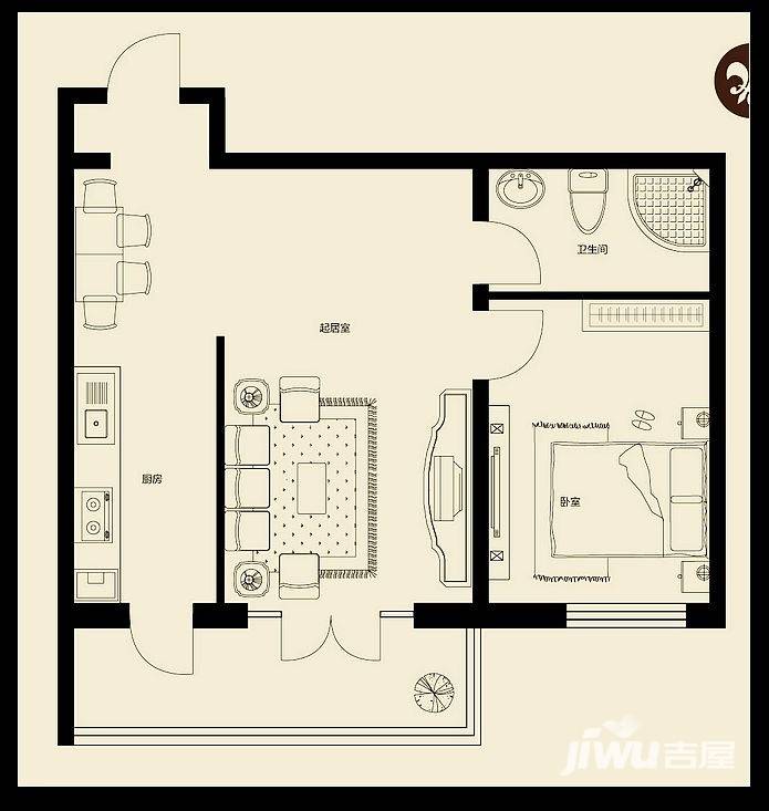 塞纳阳光1室1厅1卫72.3㎡户型图