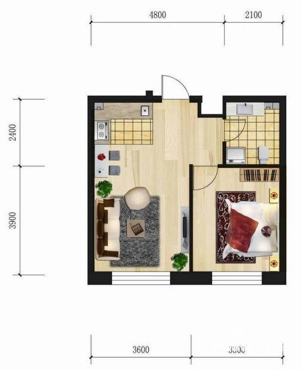 哈东上城1室1厅1卫50.6㎡户型图