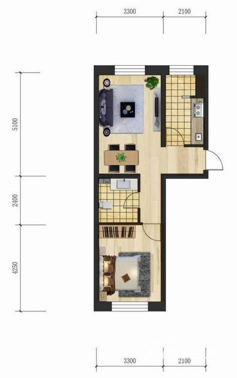 哈东上城1室1厅1卫55.8㎡户型图