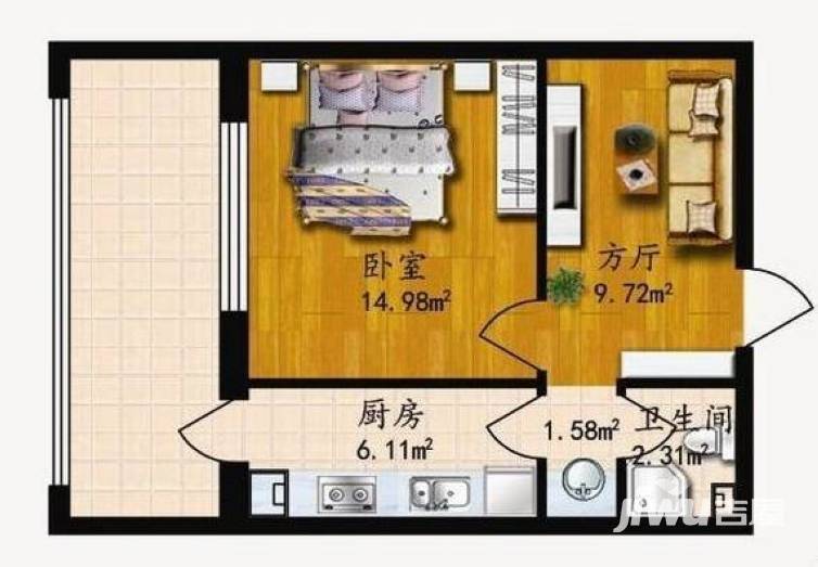 家园新城1室1厅1卫34.7㎡户型图