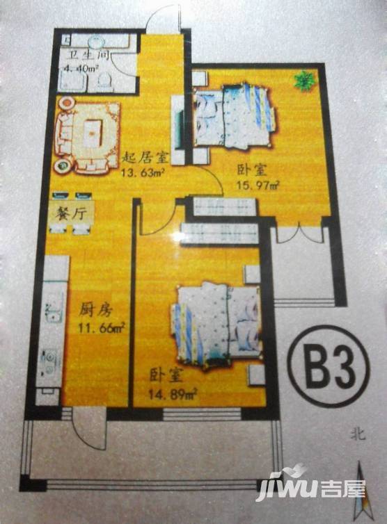 家园新城2室1厅1卫60.5㎡户型图