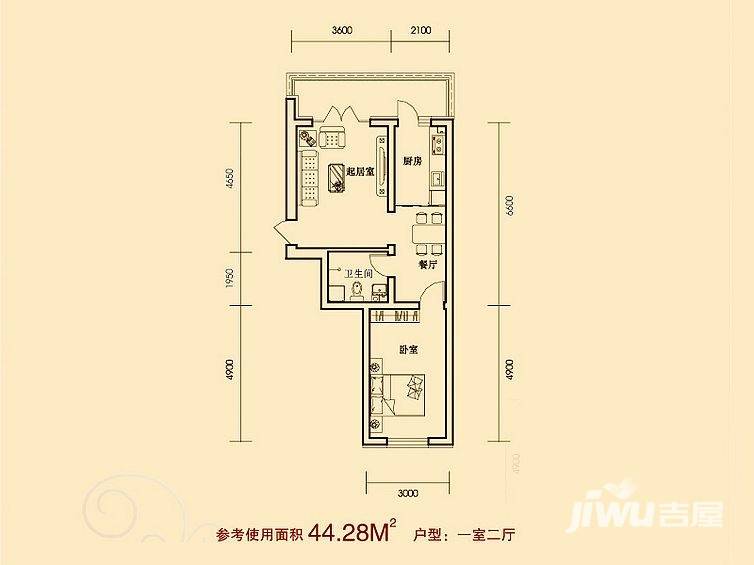 金帝花城普通住宅44.3㎡户型图