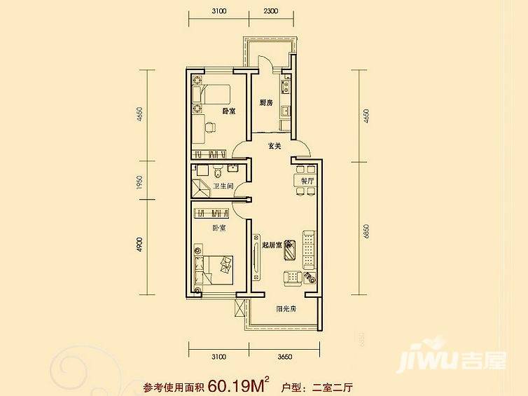 金帝花城普通住宅60.2㎡户型图