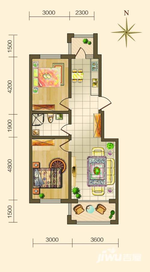 海吉雅乐都2室2厅1卫57.6㎡户型图