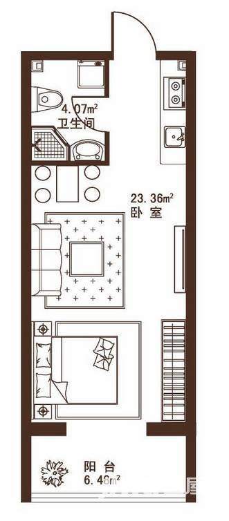 观澜宝邸1室1厅1卫33.9㎡户型图