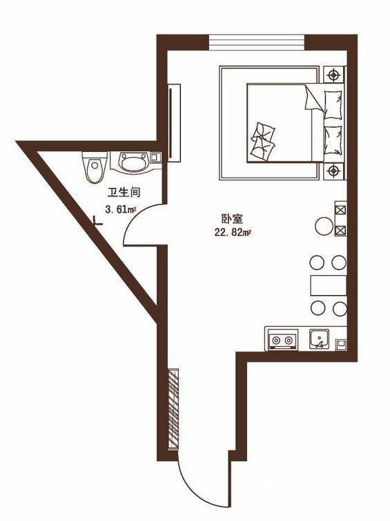 观澜宝邸1室1厅1卫26.4㎡户型图