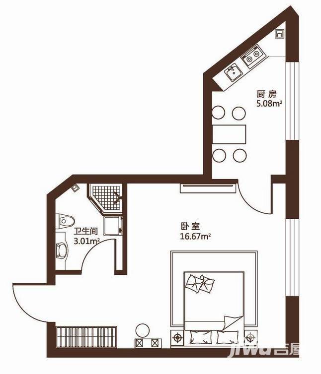 观澜宝邸1室1厅1卫24.8㎡户型图