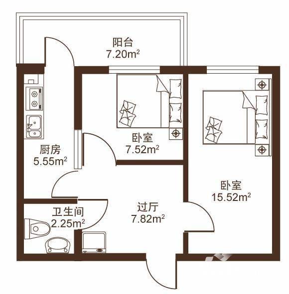 观澜宝邸2室1厅1卫40.4㎡户型图