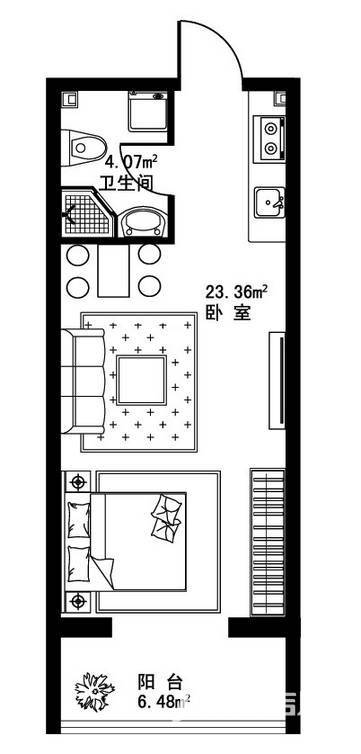 观澜宝邸1室1厅1卫33.9㎡户型图