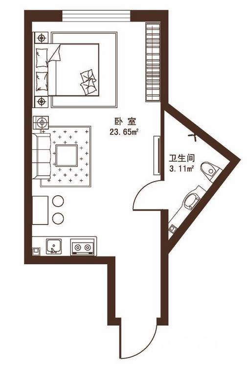 观澜宝邸1室1厅1卫26.8㎡户型图