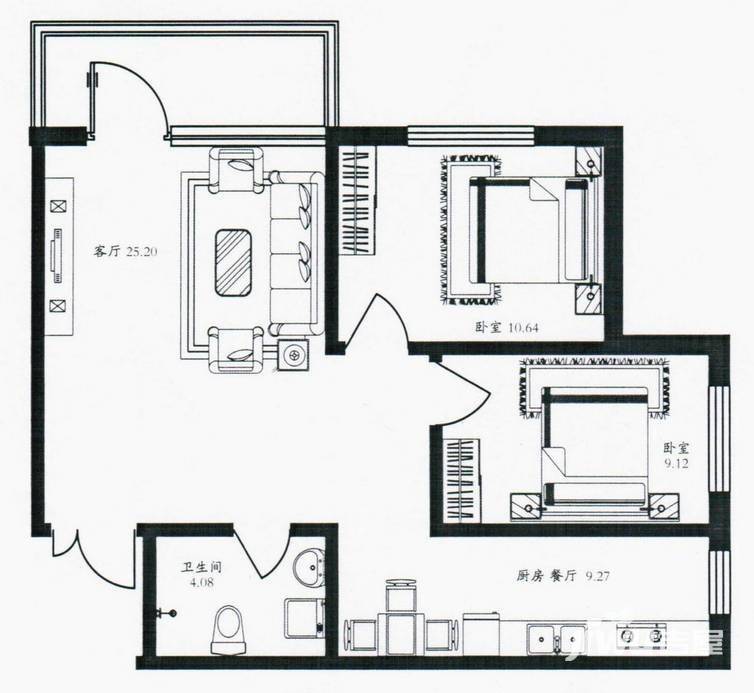 南郡凤凰湾2室2厅1卫58.3㎡户型图