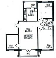 北岸上筑3室1厅1卫80.6㎡户型图