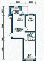 北岸上筑2室1厅1卫42.9㎡户型图