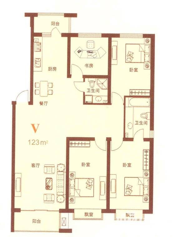 立汇美罗湾4室2厅2卫123㎡户型图