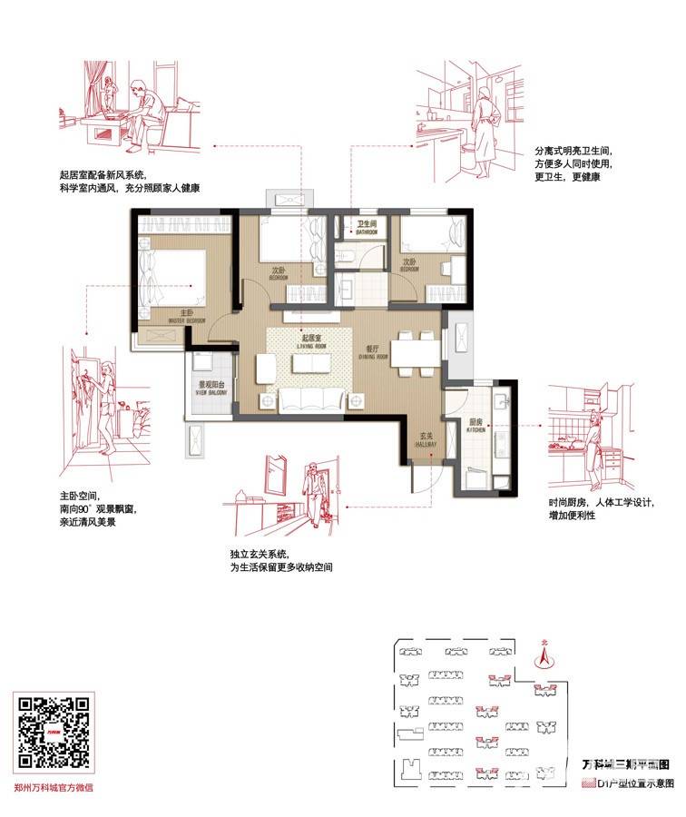 万科城3室2厅1卫87㎡户型图