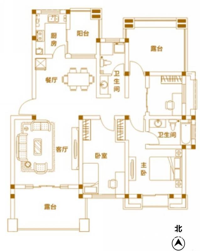 富田兴龙湾3室2厅2卫106.9㎡户型图