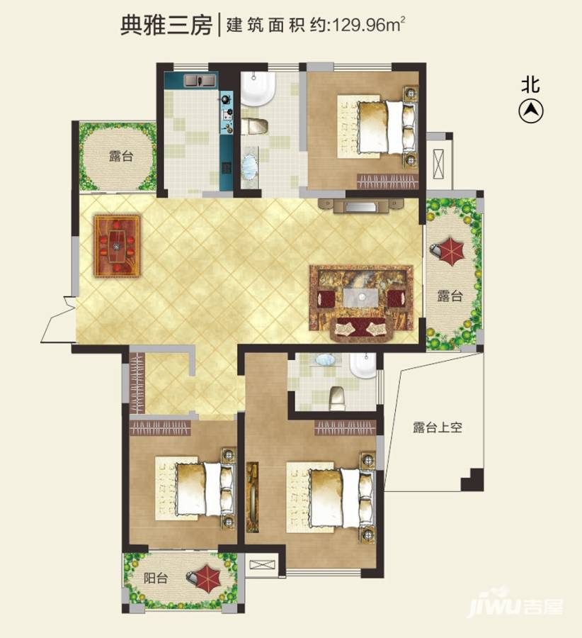 财信圣堤亚纳3室2厅2卫130㎡户型图