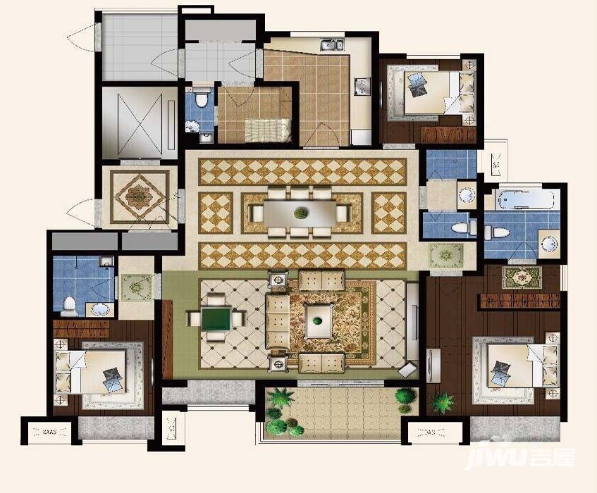 绿地海珀兰轩3室2厅4卫180㎡户型图