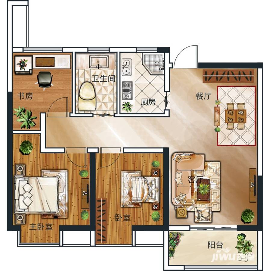 领创天誉华庭3室2厅1卫89㎡户型图