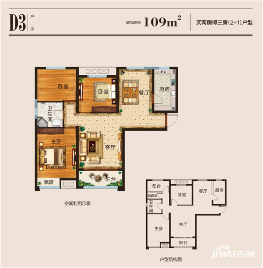 谦祥万和城户型图 d3户型 109㎡