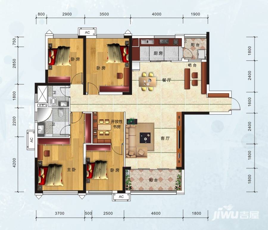 保利爱琴海5室2厅2卫140㎡户型图