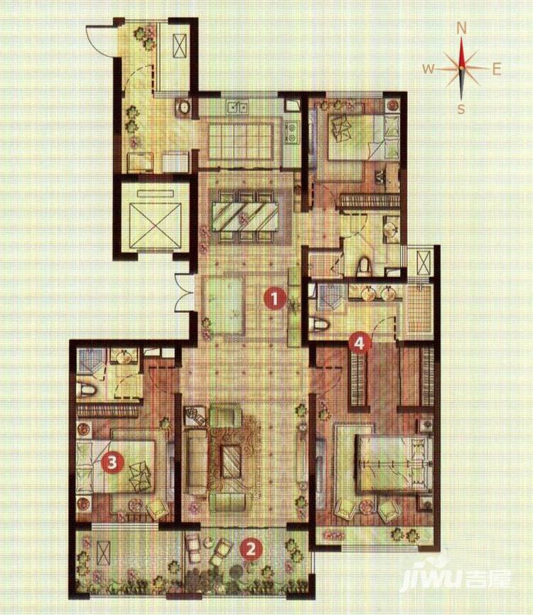 龙湖香醍漫步3室2厅3卫162㎡户型图