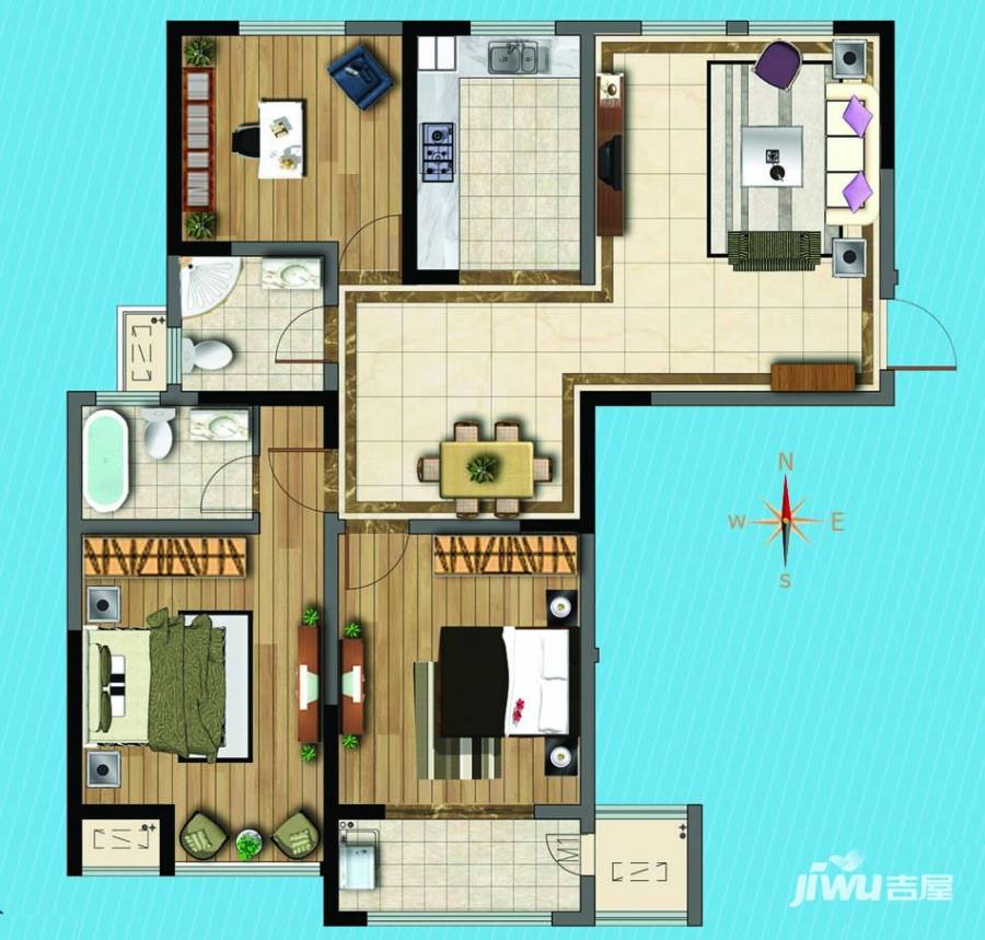 新乐花园3室2厅2卫126㎡户型图