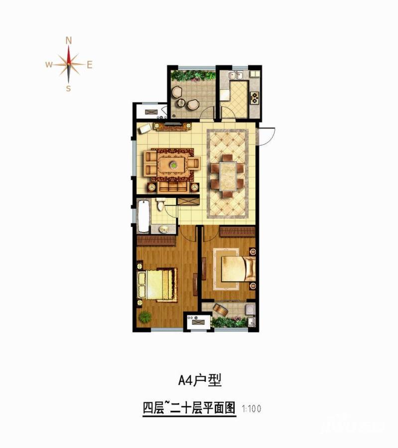 道成广场2室2厅1卫107㎡户型图