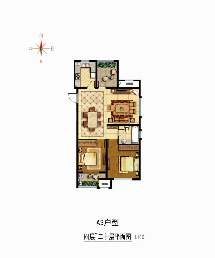 道成广场2室2厅1卫101㎡户型图