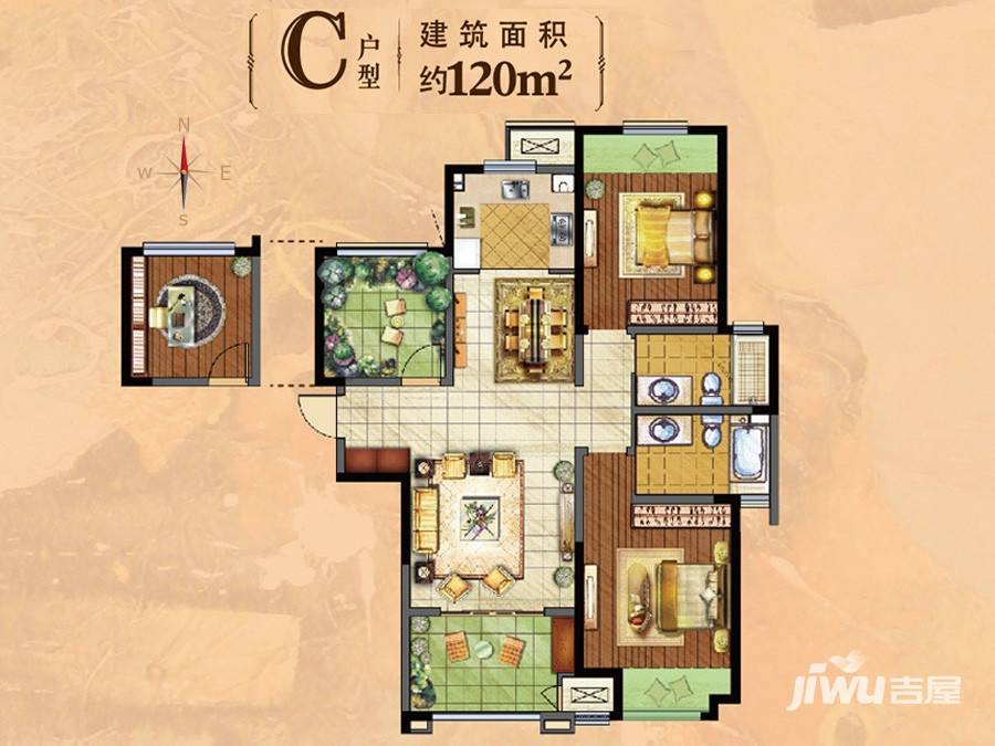 新城香溢俊园3室2厅2卫120㎡户型图