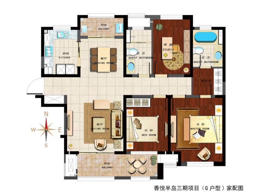 新城香悦半岛3室2厅2卫133㎡户型图