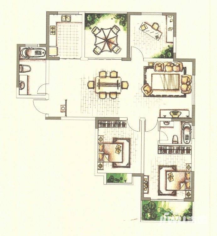 滨江明珠城3室2厅2卫户型图