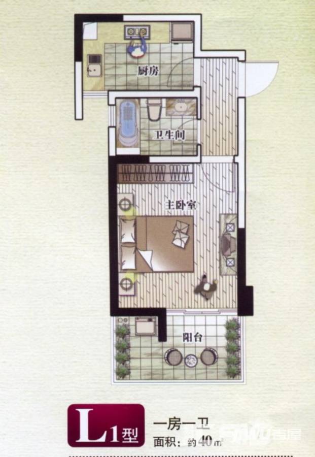 滨江明珠城1室0厅1卫40.4㎡户型图