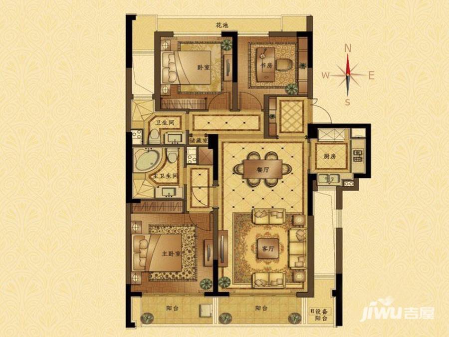 融创常州御园3室2厅2卫130㎡户型图