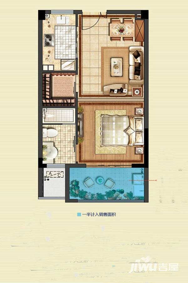 旷达太湖花园1室1厅1卫60㎡户型图