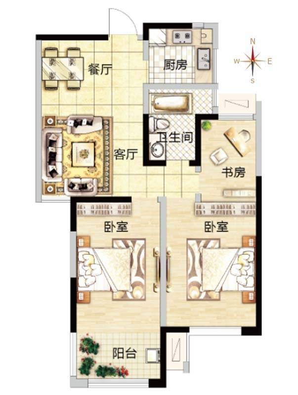 新名园3室2厅1卫93㎡户型图