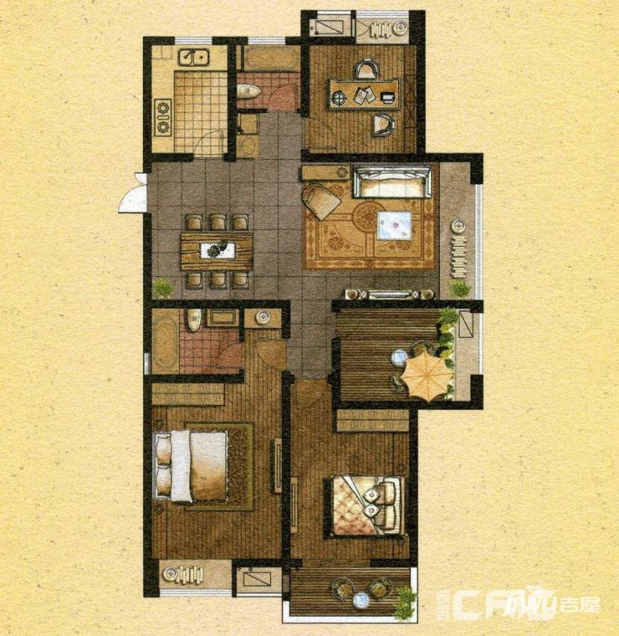 常发豪庭国际3室2厅2卫128.9㎡户型图