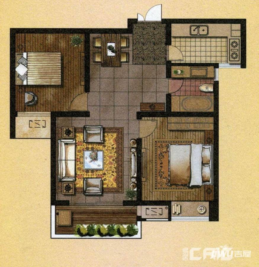 常发豪庭国际2室2厅1卫87.5㎡户型图