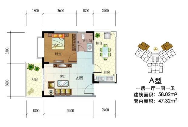 海泽雅居普通住宅58㎡户型图