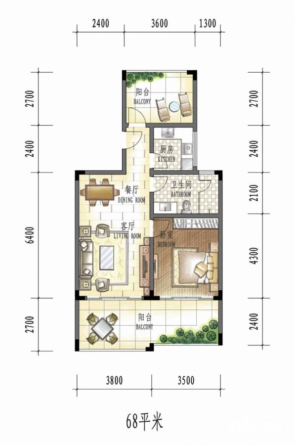 中信龙潭岭普通住宅68㎡户型图