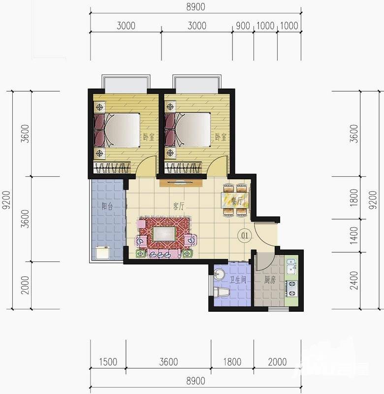 山水兰庭普通住宅64.9㎡户型图