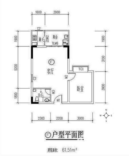 南天太阳城1室1厅1卫61.5㎡户型图