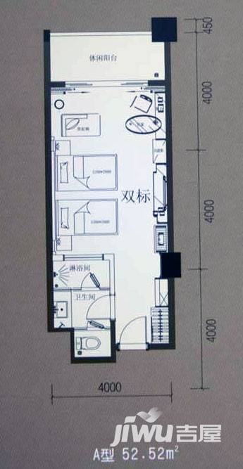 三亚国际公寓1室1厅1卫52.5㎡户型图