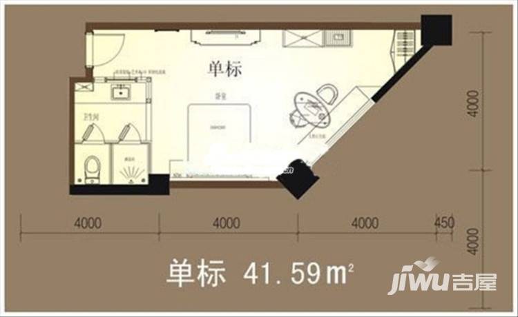 三亚国际公寓1室1厅1卫41.6㎡户型图