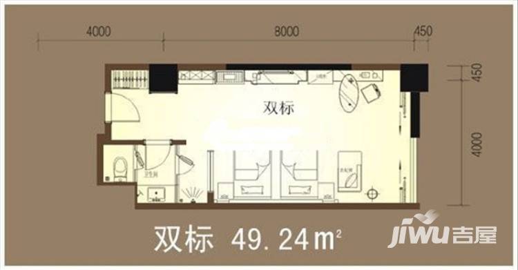 三亚国际公寓1室1厅1卫49.2㎡户型图