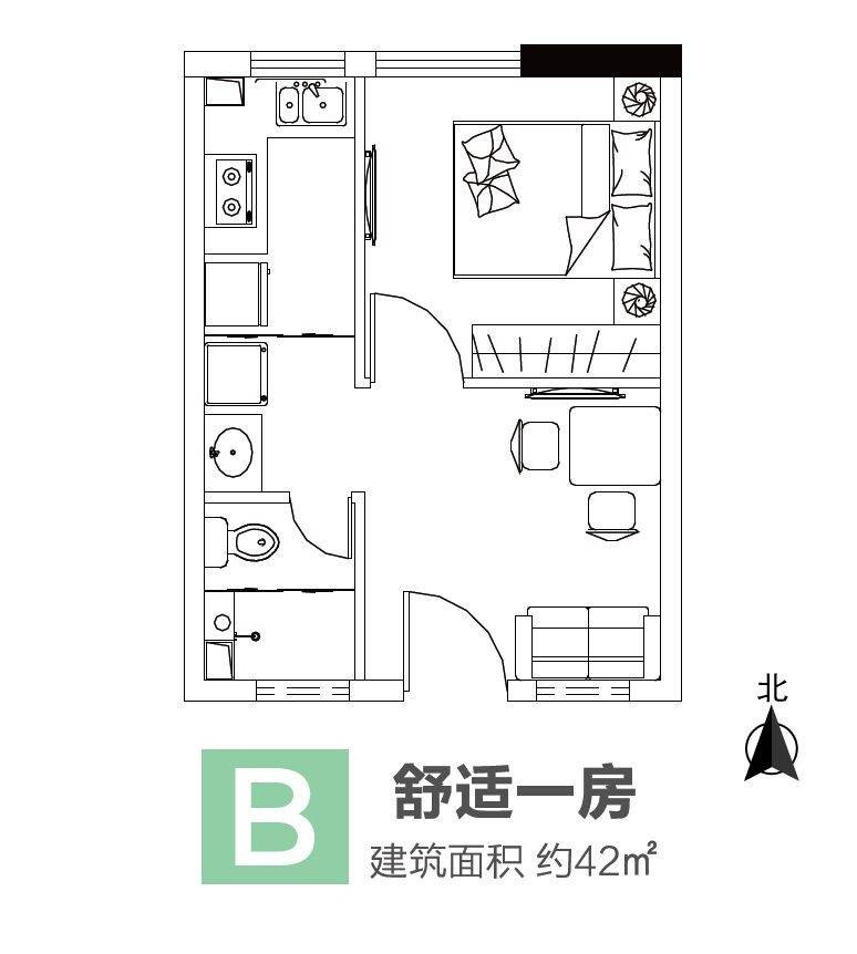 涌鑫东城广场普通住宅42㎡户型图