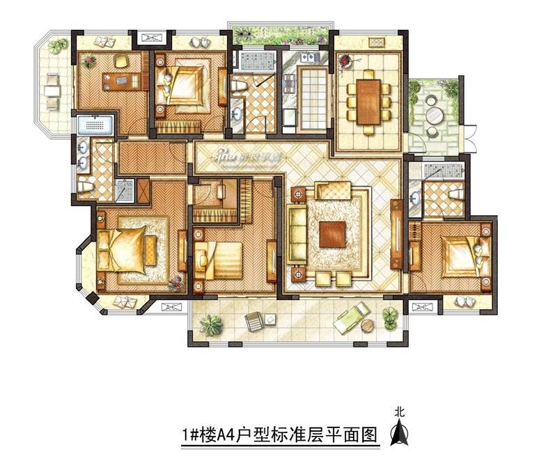 星源名苑1室2厅3卫195㎡户型图