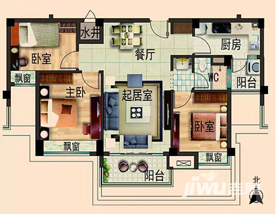 碧桂园天玺湾户型图 3室2厅1卫 100.27㎡