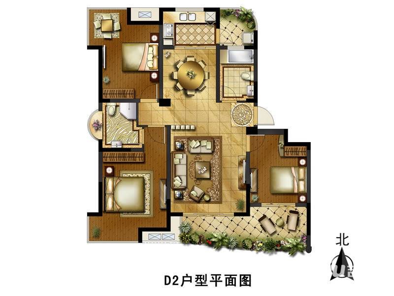 银河湾3室2厅2卫130㎡户型图